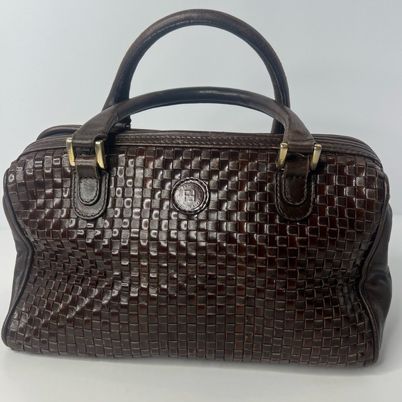 Fendi Brown Braided Inter Weave Leather Top Handle Bowling Bag 🤎👜 - Picture 1 of 16